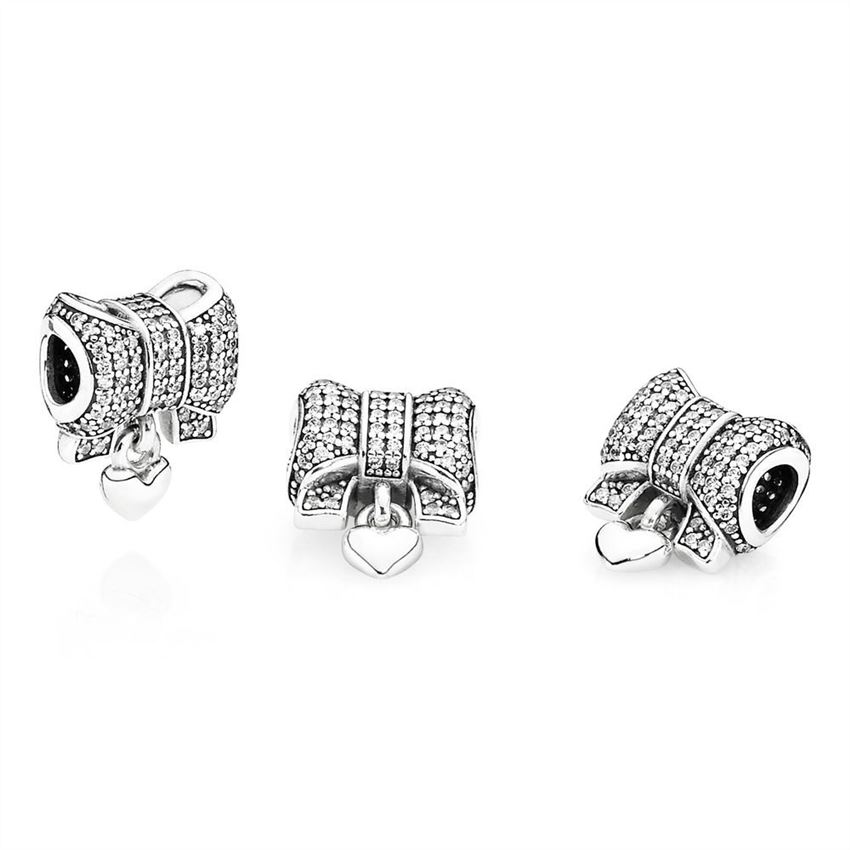 Pandora Bow silver charm with clear cubic zirconia and heart 791776CZ ...