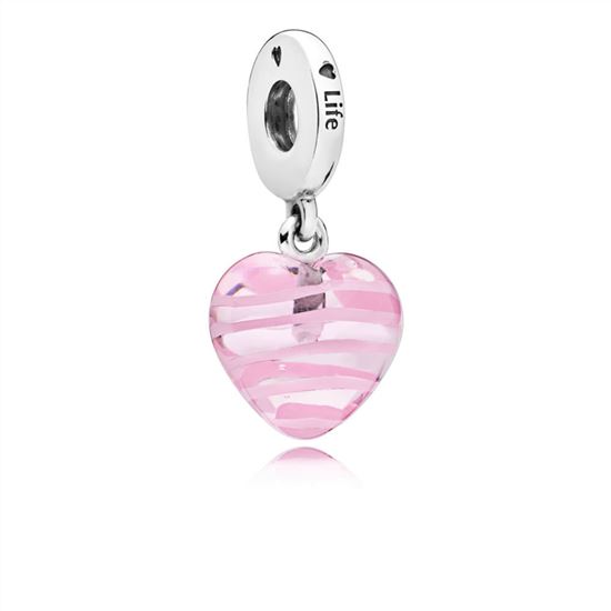 Pandora Pink Ribbon Heart Dangle Charm, Murano Glass 797069, Pandora ...