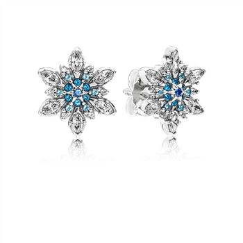 Pandora SNOWFLAKE SILVER STUD EARRINGS WITH MIXED BLUE SHADES OF CRYSTAL AND CLEAR CUBIC ZIRCONIA 290590NBLMX