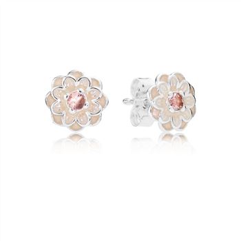 Pandora Blooming Dahlia Stud Earrings, Cream Enamel & Blush Pink Crystals 290687NBP