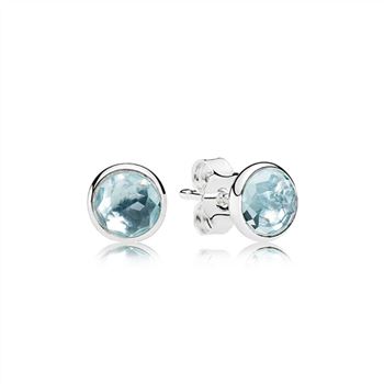 Pandora March Droplets Stud Earrings, Aqua Blue Crystal 290738NAB