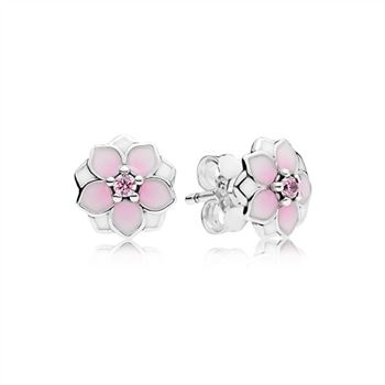 Pandora Magnolia Bloom Stud Earrings, Pale Cerise Enamel & Pink CZ 290739PCZ