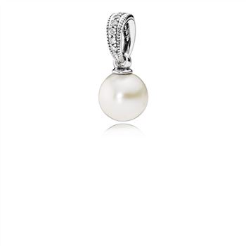 Pandora Elegant Beauty Pendant, White Pearl & Clear CZ 390393P