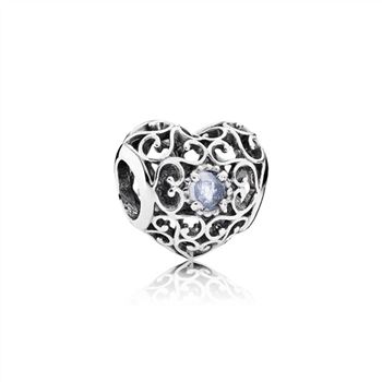 Pandora March Signature Heart Charm, Aqua Blue Crystal 791784NAB