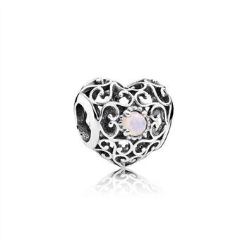 Pandora October Signature Heart Charm, Opalescent Pink Crystal 791784NOP