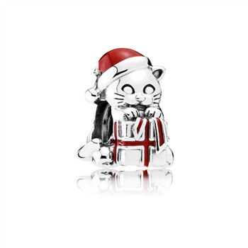 Pandora Christmas Kitten Charm, Berry Red Enamel 792007EN39