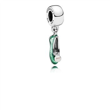 Pandora Disney, Tinker Bell's Shoe Dangle Charm, White Cultured Pearl & Glittering Green Enamel 792139EN93
