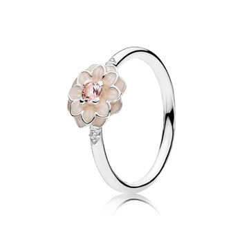 Pandora Blooming Dahlia Ring, Cream Enamel, Clear CZ & Blush Pink Crystals 190985NBP