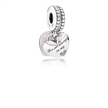 Pandora Mother & Daughter Hearts Dangle Charm, Soft Pink Enamel & Clear CZ 792072EN40