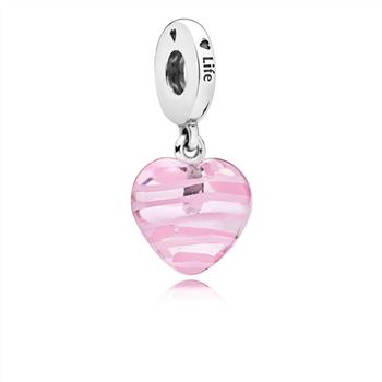 Pandora Pink Ribbon Heart Dangle Charm, Murano Glass 797069