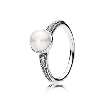Pandora Elegant Beauty Ring, White Pearl & Clear CZ 191018P