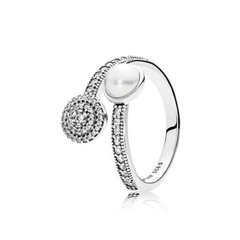 Pandora Luminous Glow Ring, White Crystal Pearl and Clear CZ 191044CZ