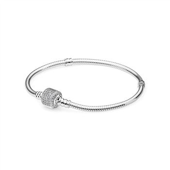 Pandora Sterling Silver Bracelet w/ Signature Clasp, Clear CZ 590723CZ