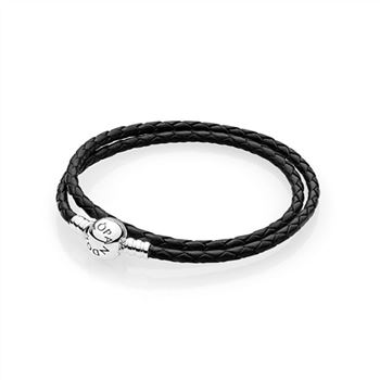 Pandora Moments Single Woven Leather Bracelet, Black 590745CBK-D