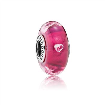 Pandora Cerise Heart Charm, Murano Glass & Clear CZ 791664PCZ