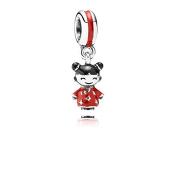 Pandora Chinese Doll Dangle Charm, Red & Black Enamel 791431ENMX