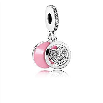 Pandora Devoted Heart Dangle Charm, Pink Enamel & Clear CZ 792149EN24