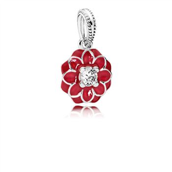 Pandora Oriental Bloom Dangle Charm, Red Enamel & Clear CZ 791829CZ