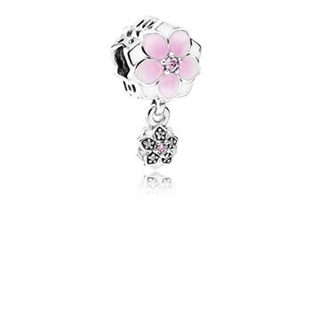 Pandora Magnolia Bloom Charm, Pale Cerise Enamel, Pink & Clear CZ 792077PCZ