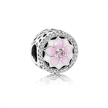 Pandora Magnolia Bloom Charm, Pale Cerise Enamel & Pink CZ 792085PCZ