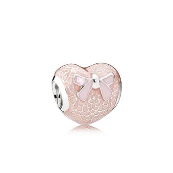 Pandora Pink Bow & Lace Heart Charm, Transparent Misty Rose & Soft Pink Enamel 792044ENMX