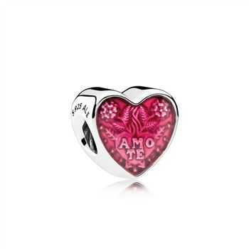 Pandora Latin Love Heart Charm, Transparent Cerise Enamel 792048EN117