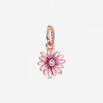 Pink Daisy Flower Dangle Charm Rose gold plated 788771C01