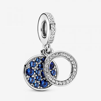 Sparkling Blue Disc Double Dangle Charm Sterling silver 799186C01