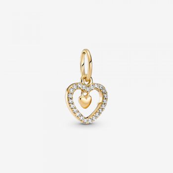 Sparkling Double Heart Dangle Charm Gold 759142C01