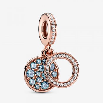 Sparkling Light Blue Disc Double Dangle Charm Rose gold plated 789186C03
