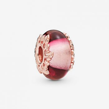 Pink Murano Glass & Leaves Charm 788244