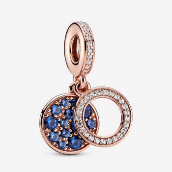 Sparkling Blue Disc Double Dangle Charm Rose gold plated 789186C01
