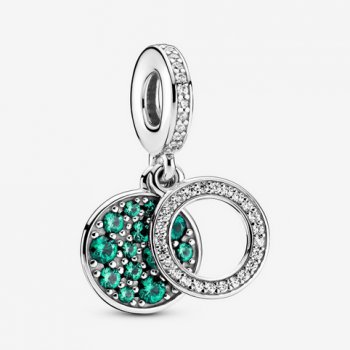 Sparkling Green Disc Double Dangle Charm Sterling silver 799186C02