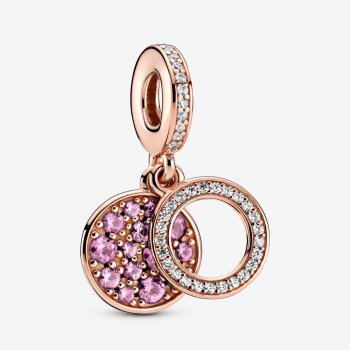 Sparkling Pink Disc Double Dangle Charm Rose gold plated 789186C02