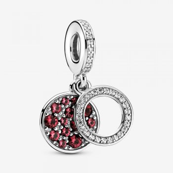 Sparkling Red Disc Double Dangle Charm Sterling silver 799186C03