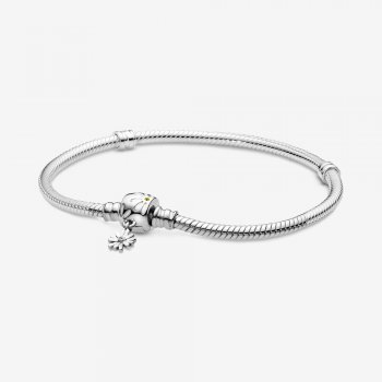Pandora Moments Daisy Flower Clasp Snake Chain Bracelet 598776C01