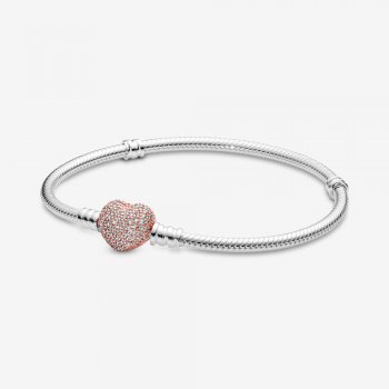 Pandora Moments Pave Heart Clasp Snake Chain Bracelet 586292CZ