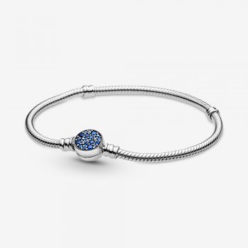 Pandora Moments Sparkling Blue Disc Clasp Snake Chain Bracelet 599288C01