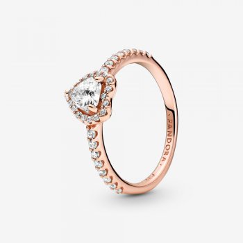 Sparkling Elevated Heart Ring Rose gold plated 188421C02