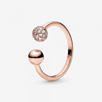 Polished & Pave Bead Open Ring 188316CZ