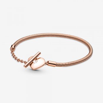 Pandora Moments Heart T-Bar Snake Chain Bracelet Rose gold plated 589285C00