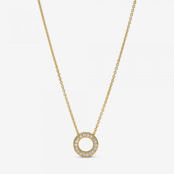 Pandora Logo Pave Circle Collier Necklace Gold plated 367436C01