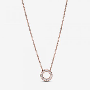 Pandora Logo Pave Circle Collier Necklace Rose gold plated 387436C01