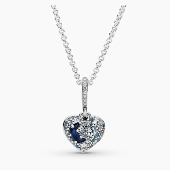 Sparkling Blue Moon & Stars Heart Necklace 399232C01