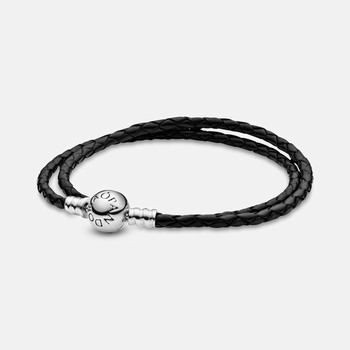 Pandora Moments Double Black Leather Bracelet 590745CBK-D