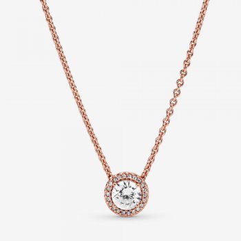 Round Sparkle Halo Necklace Rose gold plated 386240CZ