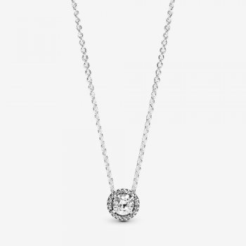 Round Sparkle Halo Necklace Sterling silver 396240CZ