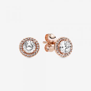 Round Sparkle Halo Stud Earrings Rose gold plated 286272CZ