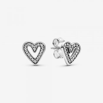 Sparkling Freehand Heart Stud Earrings 298685C01