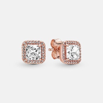 Square Sparkle Halo Stud Earrings Rose gold plated 280591CZ